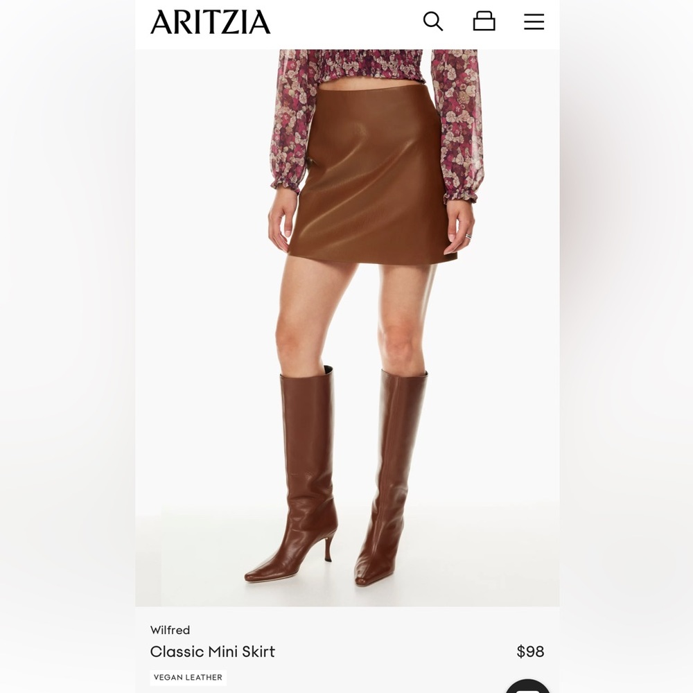 *LIKE NEW* Wilfred Classic Mini Skirt - Brown Vegan Leather
